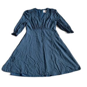 Girl Meets Glam Dress Womens Size 12 Teal Blue Andrea Swiss Dot V Neck Lined